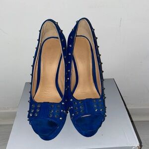 Chic Blue Studded Peep-Toe Heels